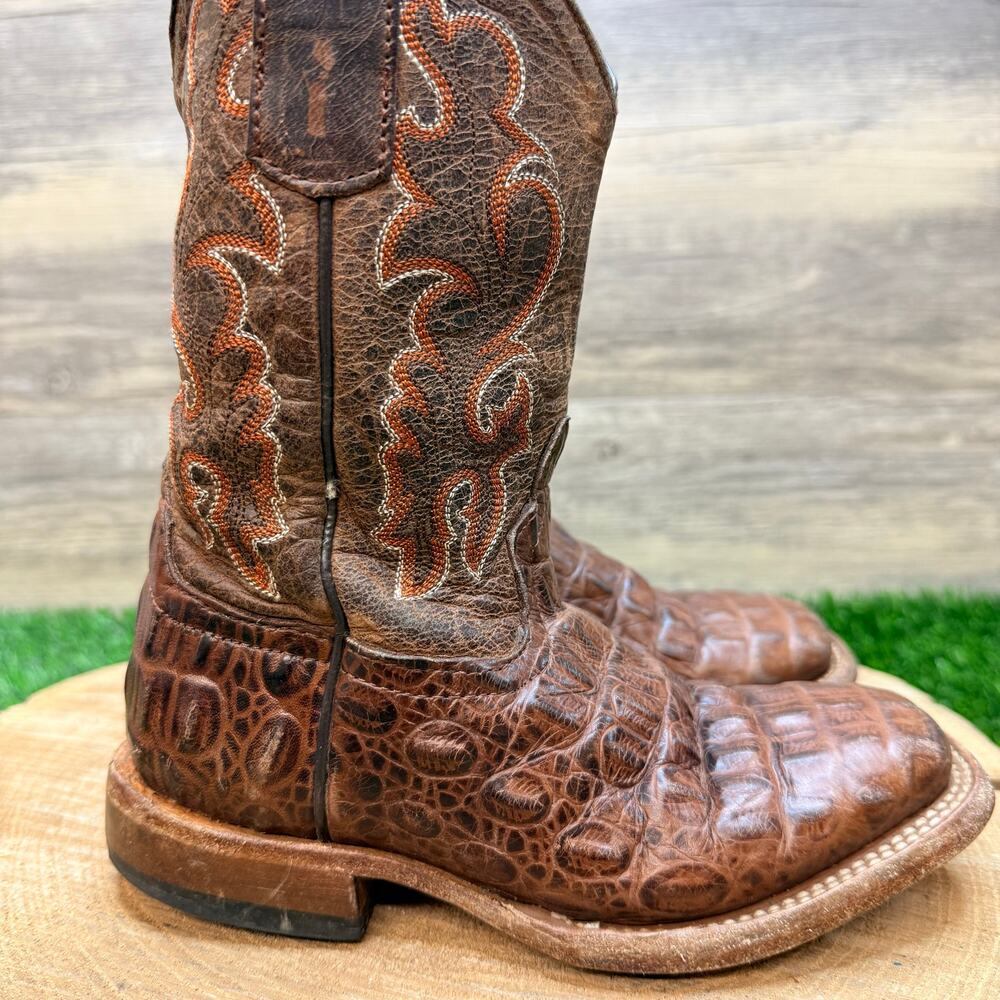 Horsepower Youth - Size 12 - Brown Gator Print Square Toe Cowboy Boots 1070 - Picture 6 of 11
